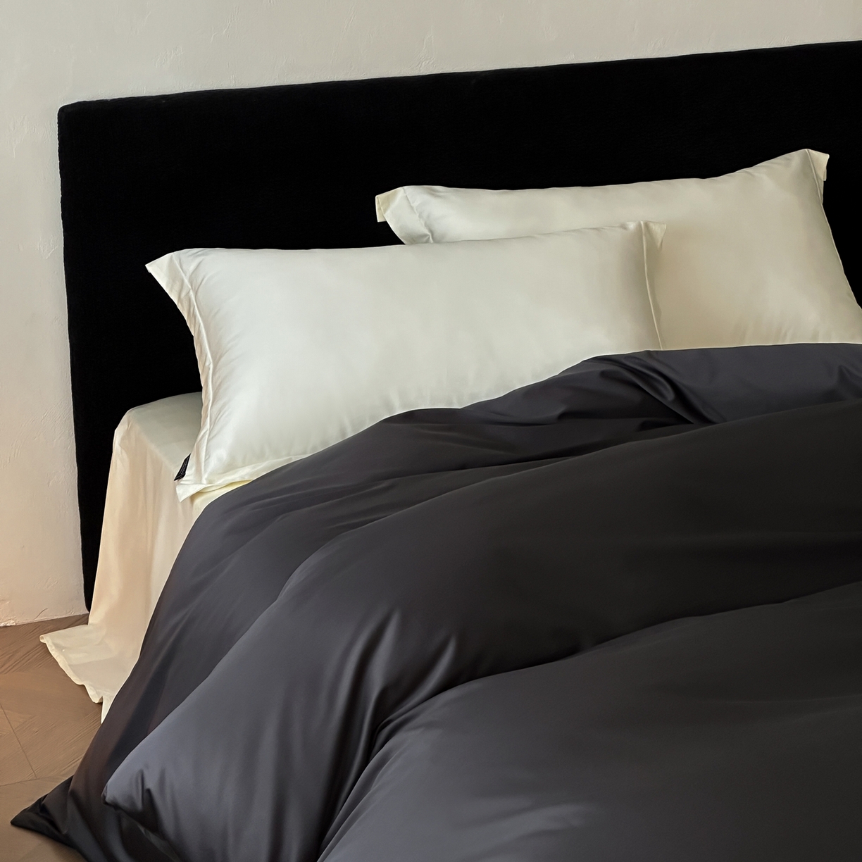 91家纺网 家纺一手货源 找家纺 三味舒屋 2025新款50s全棉纯棉纯色单被套被套单件-长期主义 长期主义-摩卡黑灰