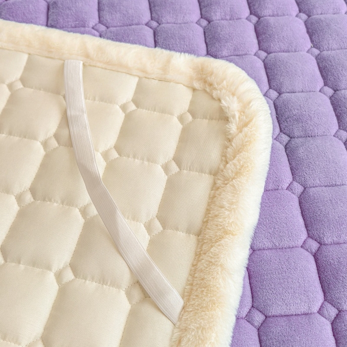 91家纺网 家纺一手货源 找家纺 爱屋及屋 2025新款牛奶绒小狗毛巾绣床垫-大床 luck狗-浅紫