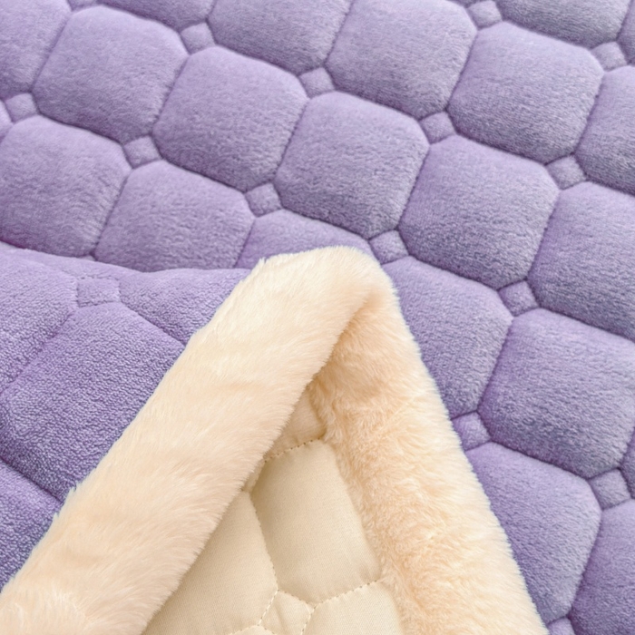 91家纺网 家纺一手货源 找家纺 爱屋及屋 2025新款牛奶绒小狗毛巾绣床垫-大床 luck狗-浅紫