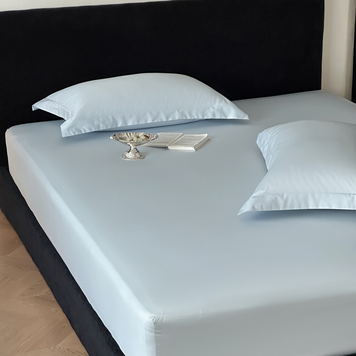 91家纺网 家纺一手货源 找家纺 三味舒屋 2025新款50s全棉纯棉纯色单床笠床笠单件-长期主义 长期主义-净月蓝