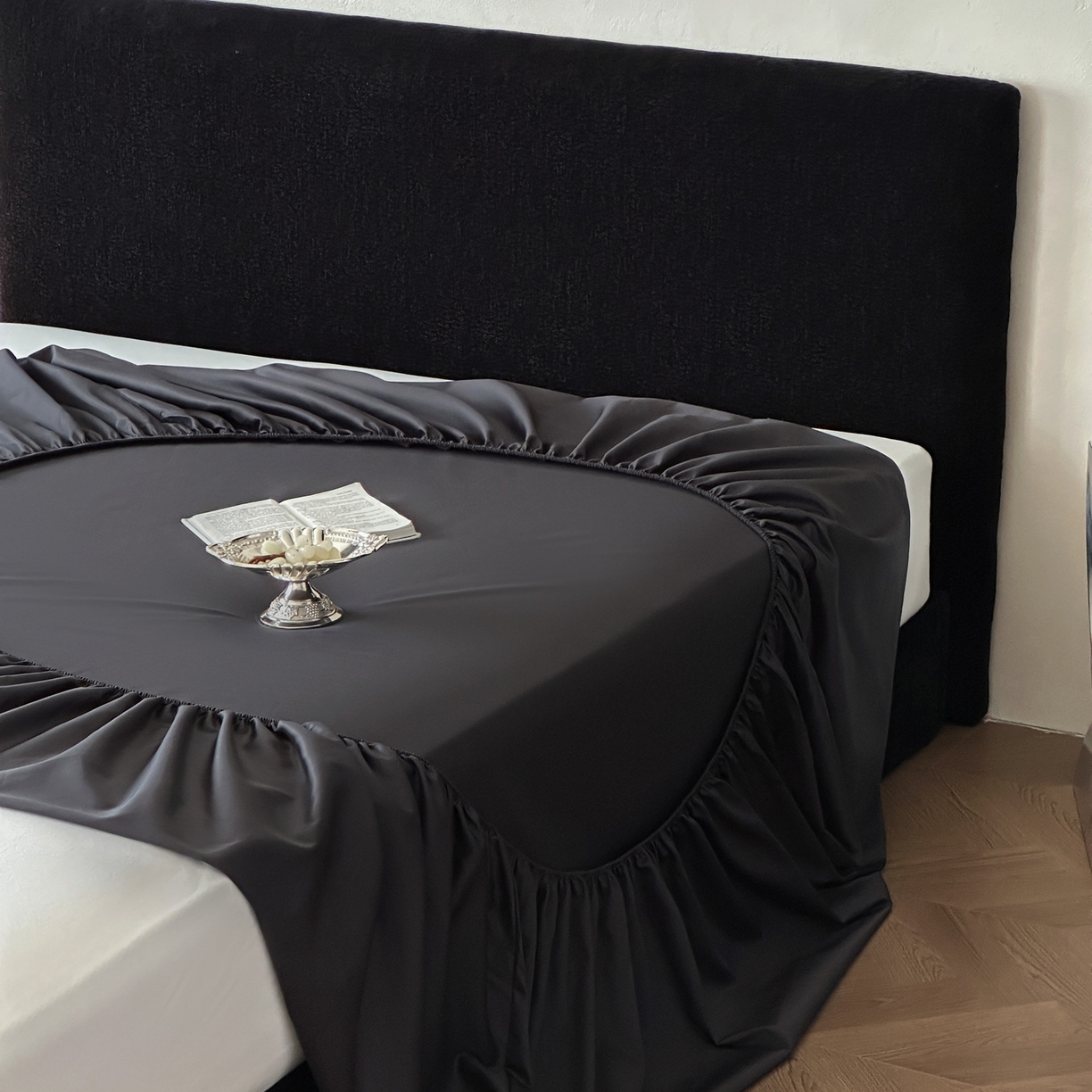 91家纺网 家纺一手货源 找家纺 三味舒屋 2025新款50s全棉纯棉纯色单床笠床笠单件-长期主义 长期主义-摩卡黑灰