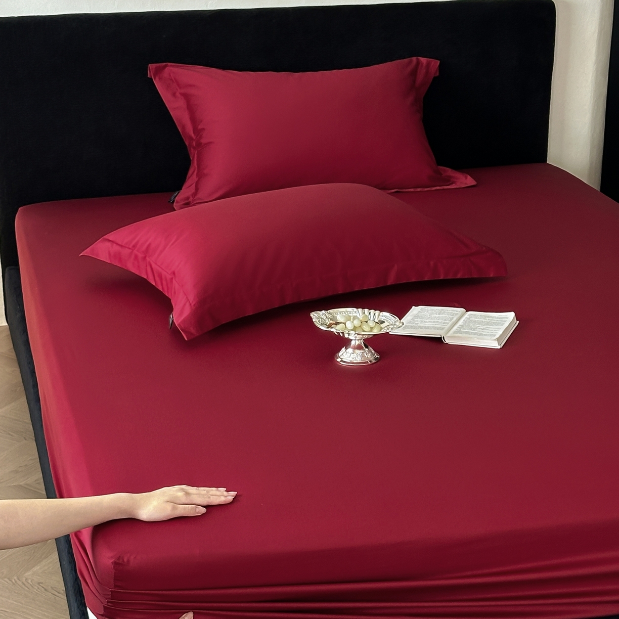 91家纺网 家纺一手货源 找家纺 三味舒屋 2025新款50s全棉纯棉纯色单床笠床笠单件-长期主义 长期主义-朗姆酒红