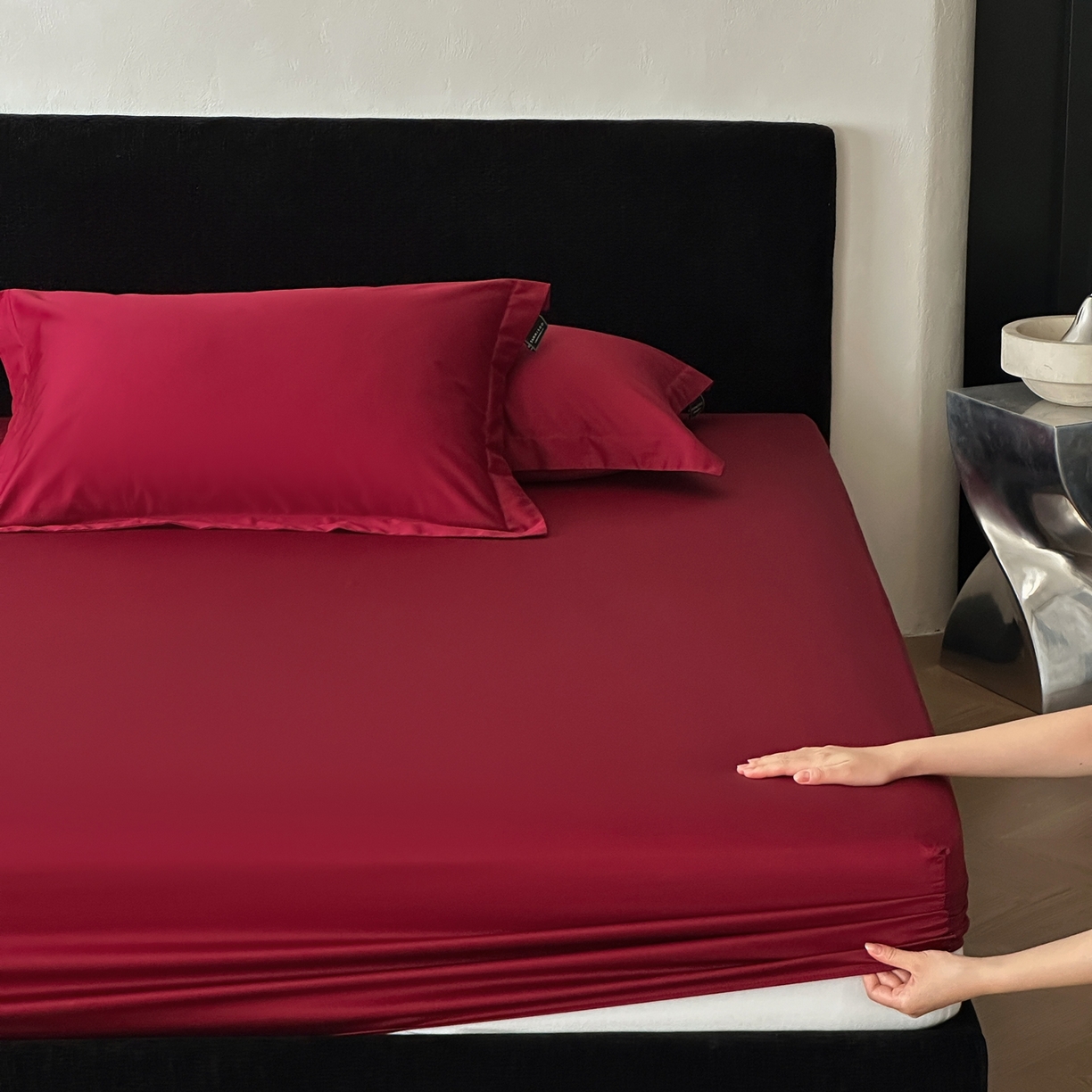 91家纺网 家纺一手货源 找家纺 三味舒屋 2025新款50s全棉纯棉纯色单床笠床笠单件-长期主义 长期主义-朗姆酒红