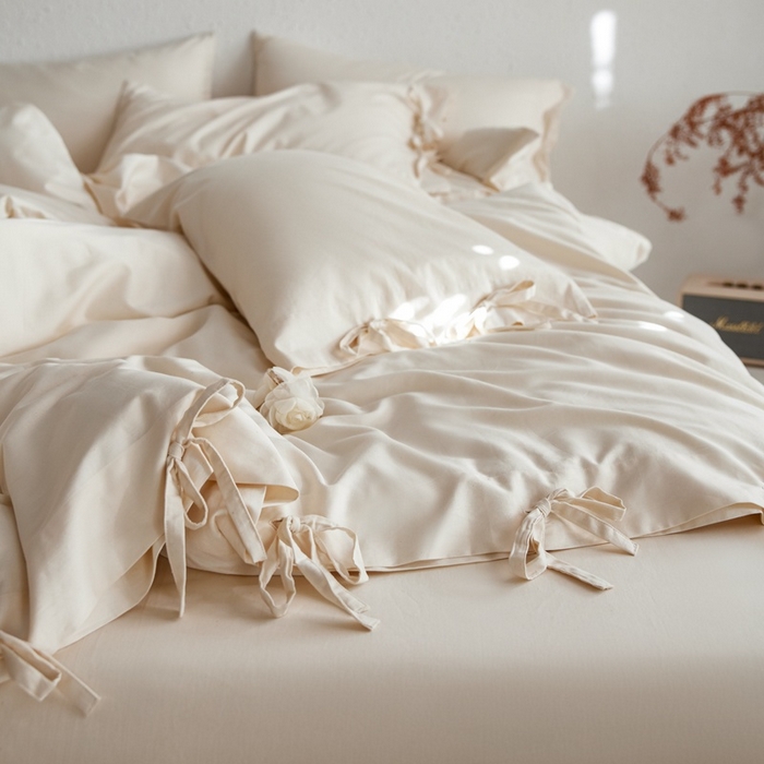 91家纺网 家纺一手货源 找家纺 时年家纺 2025新款60S长绒棉四件套 裸棉生活-绑带款