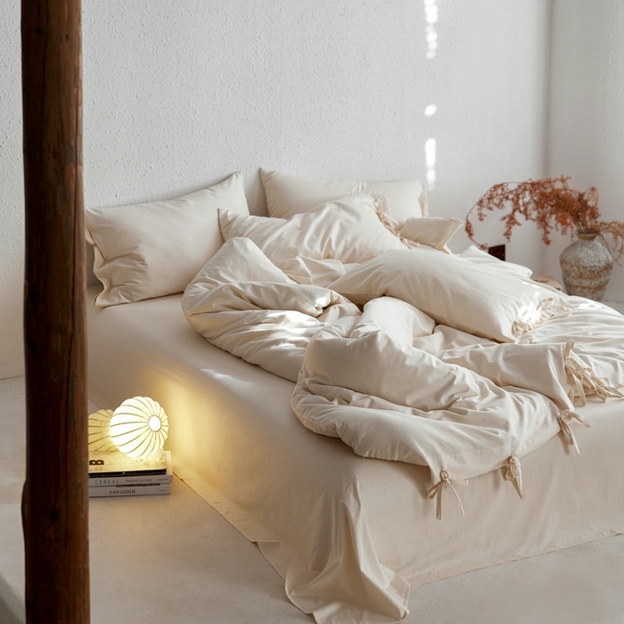 91家纺网 家纺一手货源 找家纺 时年家纺 2025新款60S长绒棉四件套 裸棉生活-绑带款