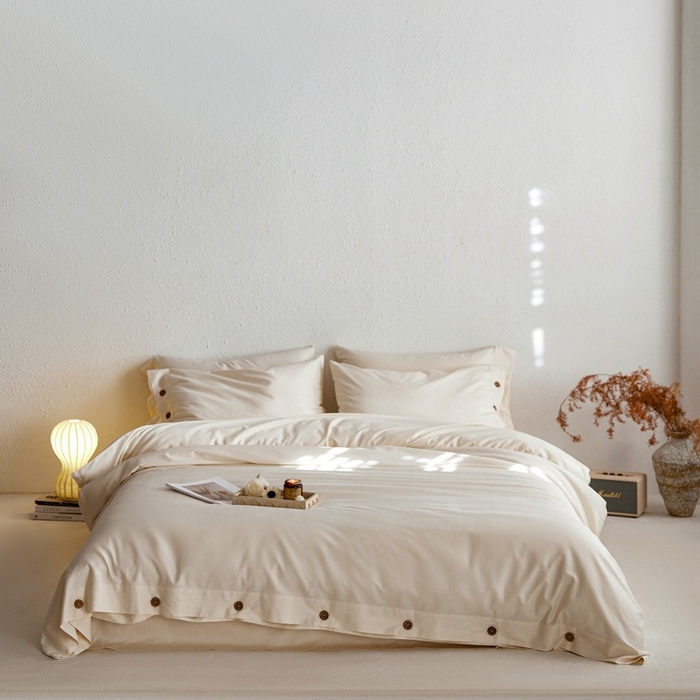 时年家纺 2025新款60S长绒棉四件套 裸棉生活-纽扣款