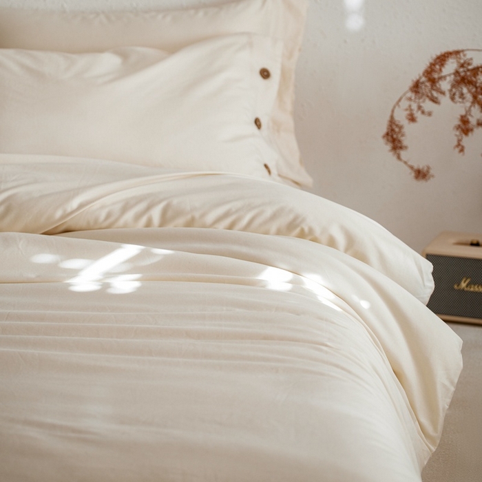 91家纺网 家纺一手货源 找家纺 时年家纺 2025新款60S长绒棉四件套 裸棉生活-纽扣款