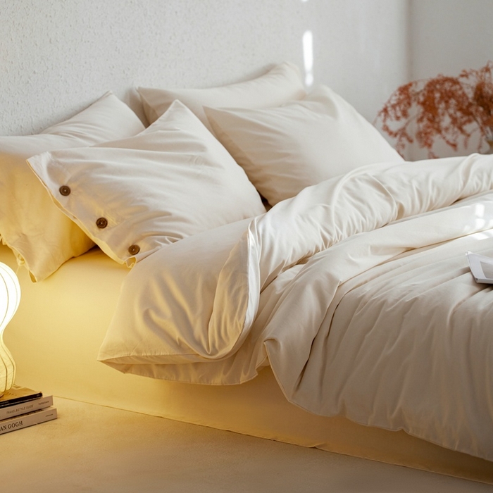 91家纺网 家纺一手货源 找家纺 时年家纺 2025新款60S长绒棉四件套 裸棉生活-纽扣款