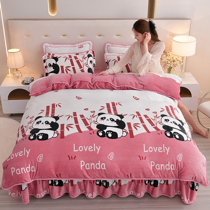 91家纺网 家纺一手货源 找家纺 （总）阿亮家居 2024新款8.5斤保暖牛奶绒金貂绒床裙款四件套