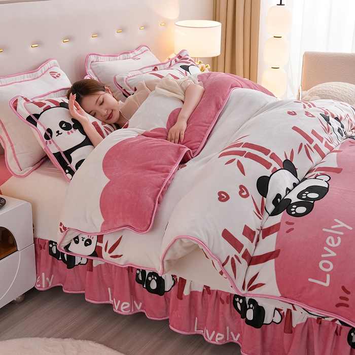 91家纺网 家纺一手货源 找家纺 （总）阿亮家居 2024新款8.5斤保暖牛奶绒金貂绒床裙款四件套