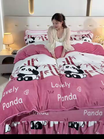 91家纺网 家纺一手货源 找家纺 （总）阿亮家居 2024新款8.5斤保暖牛奶绒金貂绒床裙款四件套