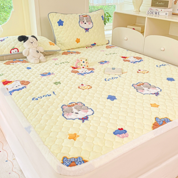 91家纺网 家纺一手货源 找家纺 康纳利 2025新款亲肤舒适牛奶绒加厚保暖卡通床垫床褥 床褥款-奶油宠物