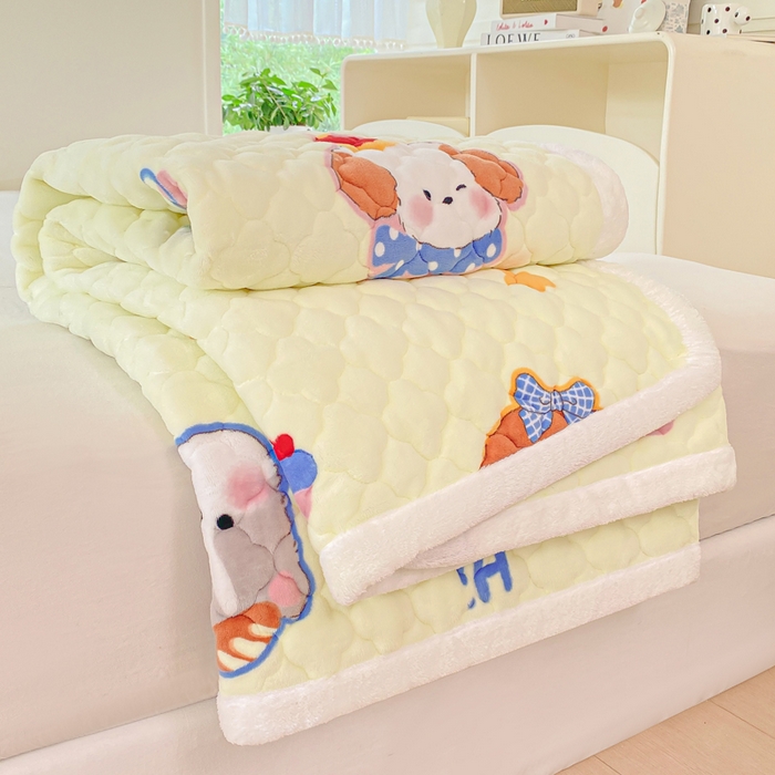91家纺网 家纺一手货源 找家纺 康纳利 2025新款亲肤舒适牛奶绒加厚保暖卡通床垫床褥 床褥款-奶油宠物