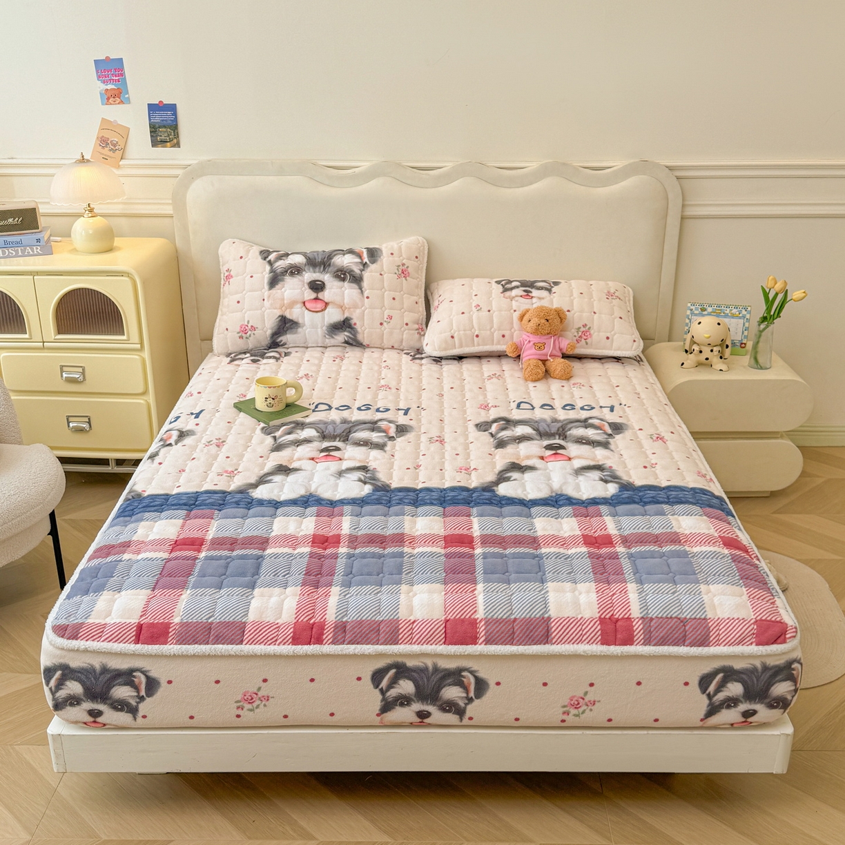 91家纺网 家纺一手货源 找家纺 LIFE.丽芙 2025秋冬新款牛奶绒加厚夹棉单床笠印花款床垫子保护套秋冬保暖床罩子三件套 修狗