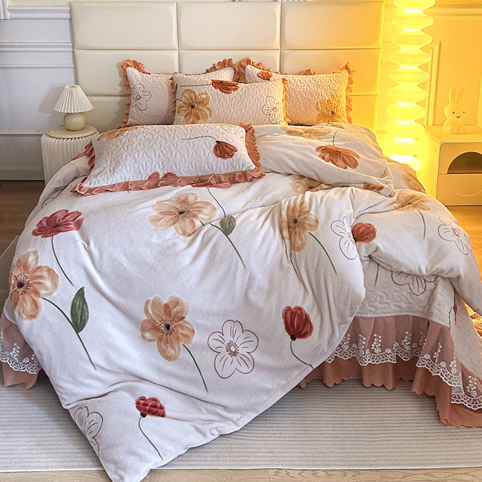 91家纺网 家纺一手货源 找家纺 （总）梦柏家纺 2025新款牛奶绒夹棉床盖四件套