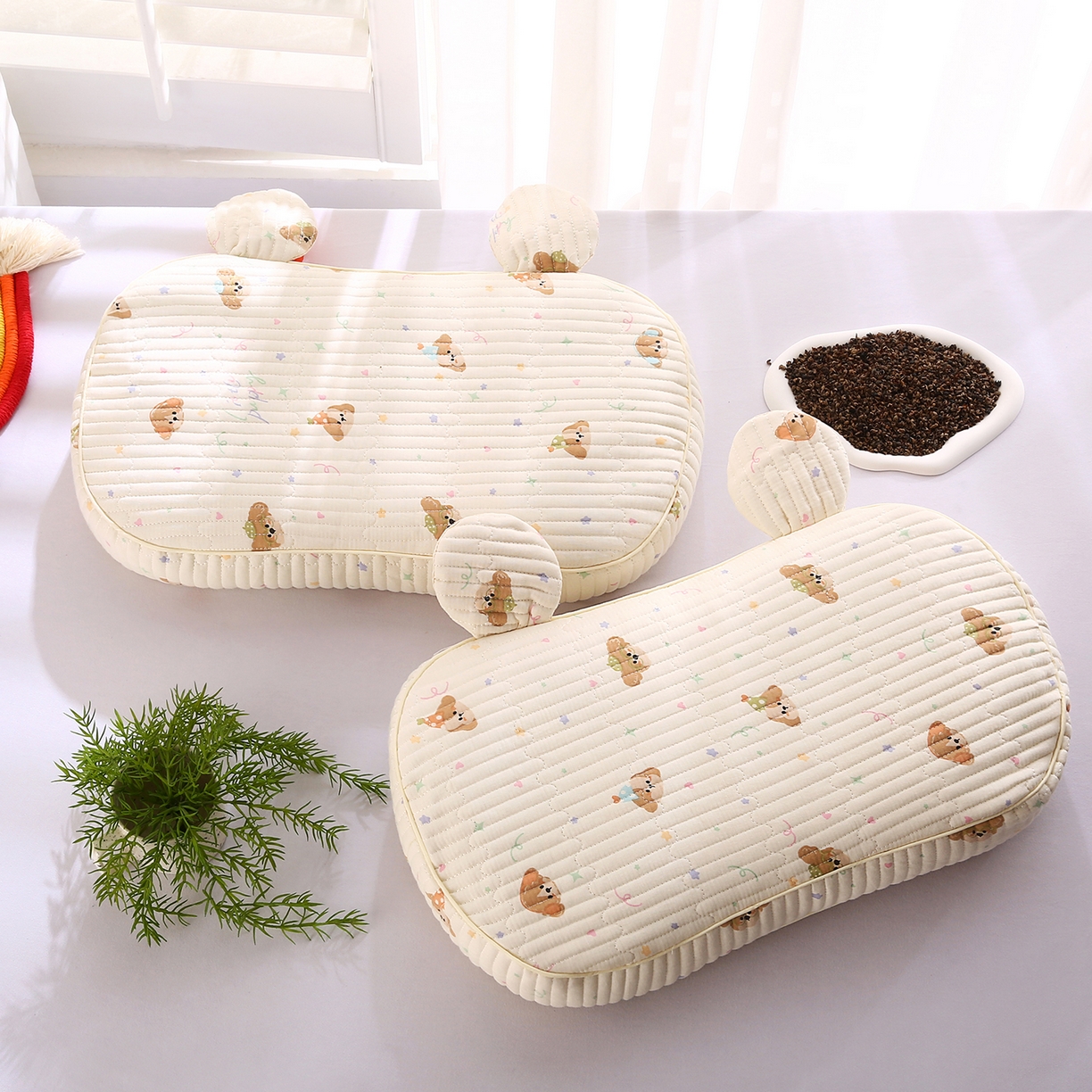 91家纺网 家纺一手货源 找家纺 橘夏家纺 2025新款米奇耳朵全棉双层纱枕头枕芯可拆洗可替换内胆荞麦壳枕头枕芯 星仔