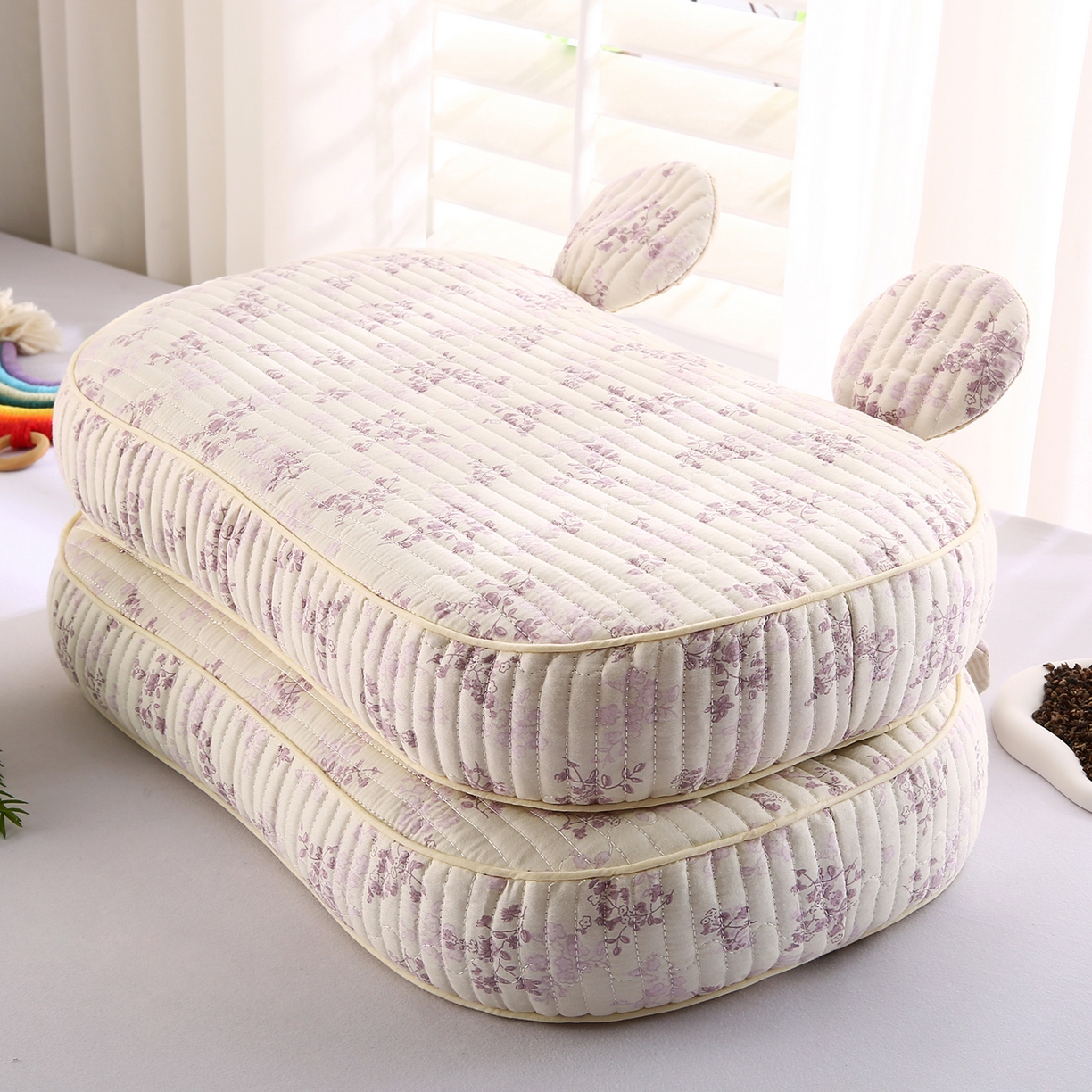 91家纺网 家纺一手货源 找家纺 橘夏家纺 2025新款米奇耳朵全棉双层纱枕头枕芯可拆洗可替换内胆荞麦壳枕头枕芯 春风里紫