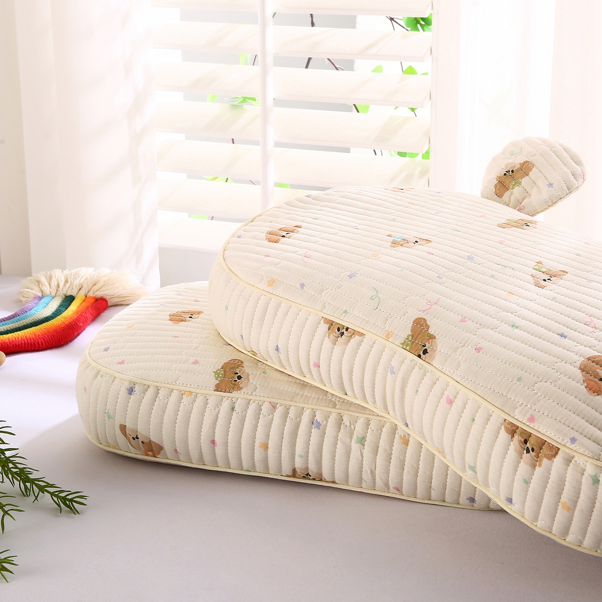 91家纺网 家纺一手货源 找家纺 橘夏家纺 2025新款米奇耳朵全棉双层纱枕头枕芯可拆洗可替换内胆荞麦壳枕头枕芯 星仔