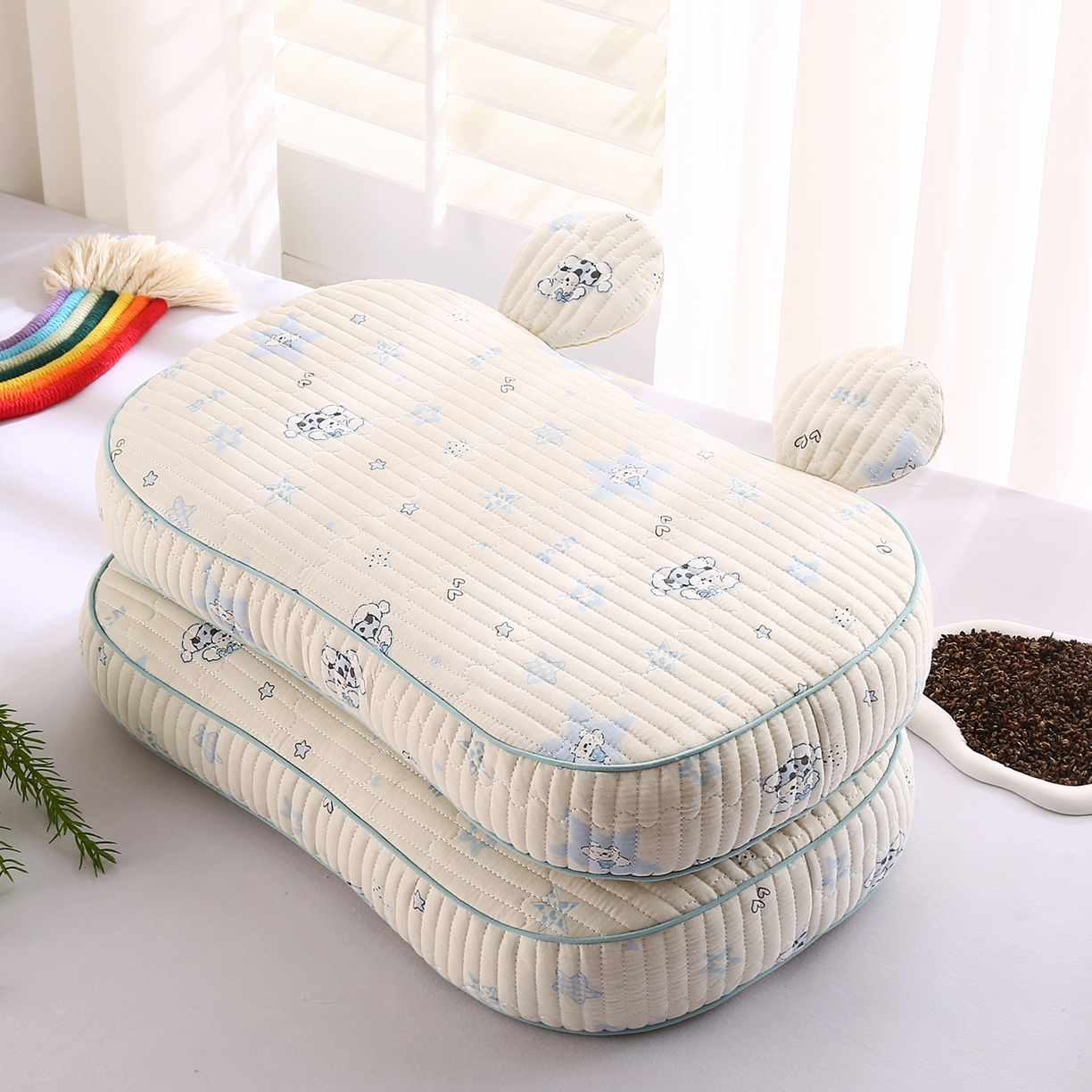 91家纺网 家纺一手货源 找家纺 （总）橘夏家纺 2025新款米奇耳朵全棉双层纱枕头枕芯可拆洗可替换内胆荞麦壳枕头枕芯