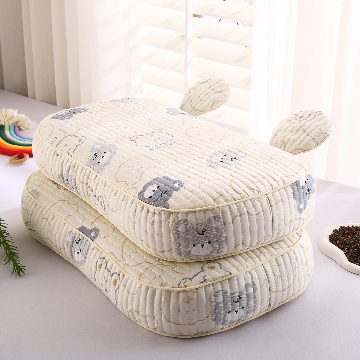 91家纺网 家纺一手货源 找家纺 （总）橘夏家纺 2025新款米奇耳朵全棉双层纱枕头枕芯可拆洗可替换内胆荞麦壳枕头枕芯