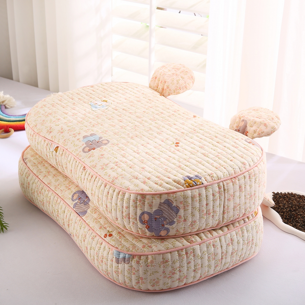 91家纺网 家纺一手货源 找家纺 橘夏家纺 2025新款米奇耳朵全棉双层纱枕头枕芯可拆洗可替换内胆荞麦壳枕头枕芯 皮皮熊