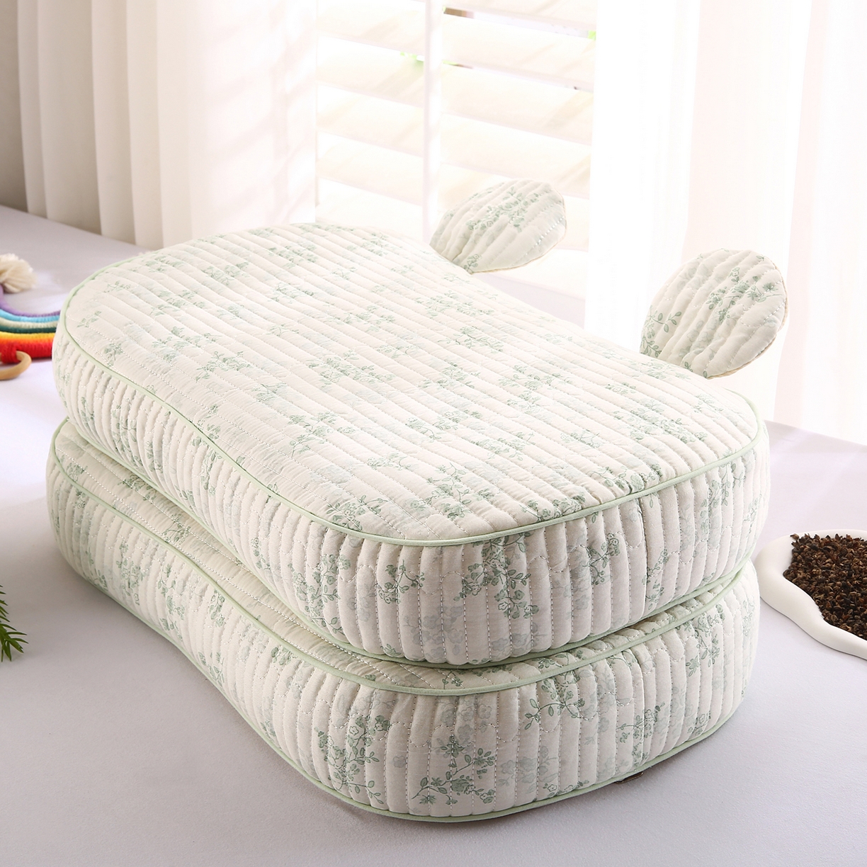 91家纺网 家纺一手货源 找家纺 橘夏家纺 2025新款米奇耳朵全棉双层纱枕头枕芯可拆洗可替换内胆荞麦壳枕头枕芯 春风里绿