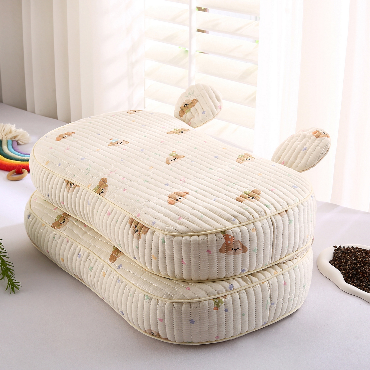 91家纺网 家纺一手货源 找家纺 橘夏家纺 2025新款米奇耳朵全棉双层纱枕头枕芯可拆洗可替换内胆荞麦壳枕头枕芯 星仔