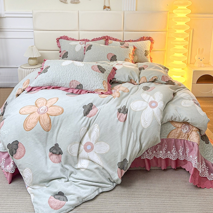 梦柏家纺 2025新款牛奶绒夹棉床盖四件套 蓓思