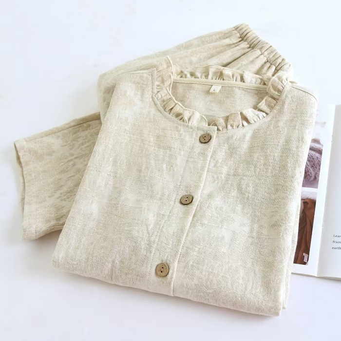 91家纺网 家纺一手货源 找家纺 （总）双梦毛巾 2025新款安妮木耳领亚麻女套