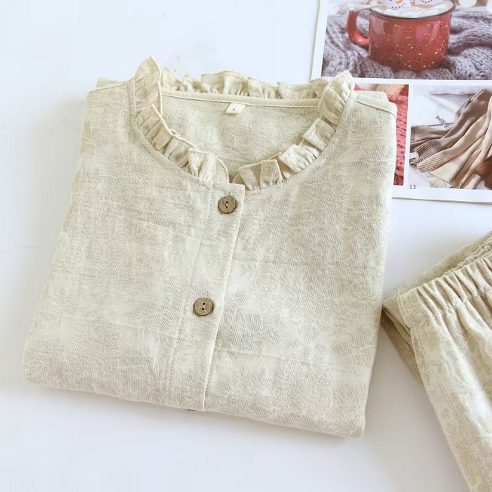 91家纺网 家纺一手货源 找家纺 （总）双梦毛巾 2025新款安妮木耳领亚麻女套