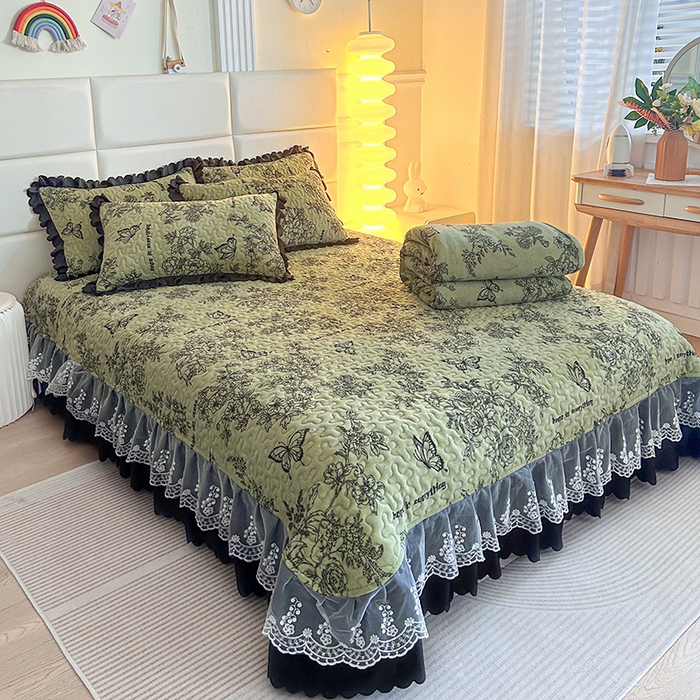 91家纺网 家纺一手货源 找家纺 梦柏家纺 2025新款牛奶绒夹棉床盖四件套 蝶枝翘