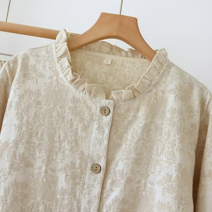 91家纺网 家纺一手货源 找家纺 （总）双梦毛巾 2025新款安妮木耳领亚麻女套