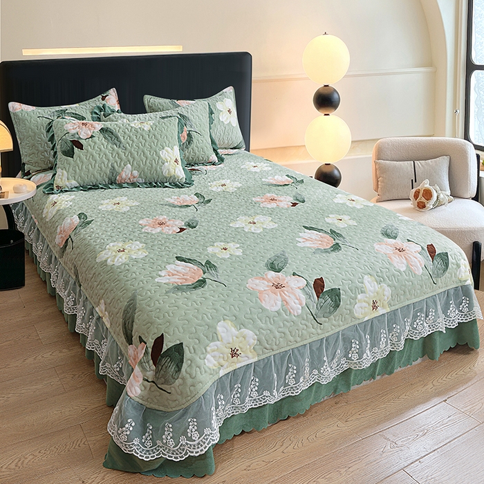 91家纺网 家纺一手货源 找家纺 梦柏家纺 2025新款牛奶绒夹棉床盖四件套 繁花