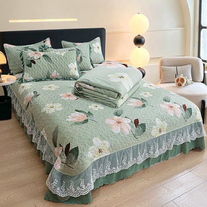 91家纺网 家纺一手货源 找家纺 梦柏家纺 2025新款牛奶绒夹棉床盖四件套 繁花