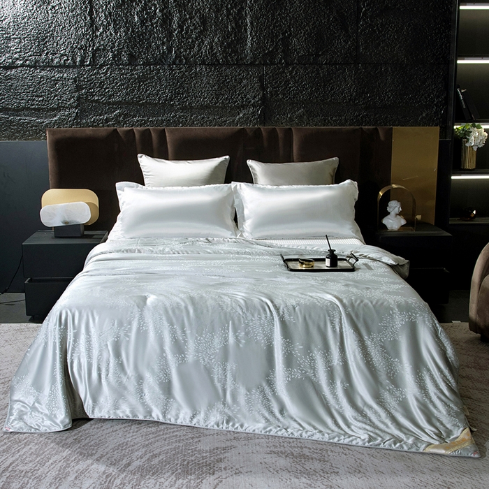 91家纺网 家纺一手货源 找家纺 鑫田家纺 2025年新款提花蚕丝被100%桑蚕丝短丝被春秋被双人子母被二合一冬被礼品被夏凉被 欧若拉-灰