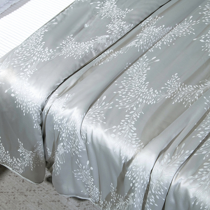 91家纺网 家纺一手货源 找家纺 鑫田家纺 2025年新款提花蚕丝被100%桑蚕丝短丝被春秋被双人子母被二合一冬被礼品被夏凉被 欧若拉-灰