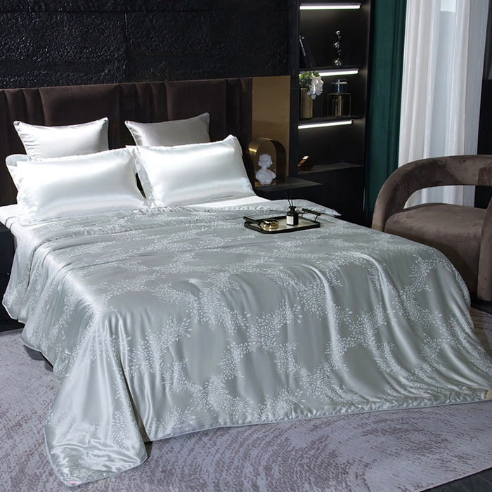 91家纺网 家纺一手货源 找家纺 鑫田家纺 2025年新款提花蚕丝被100%桑蚕丝短丝被春秋被双人子母被二合一冬被礼品被夏凉被 欧若拉-灰