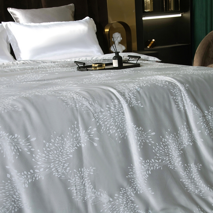 91家纺网 家纺一手货源 找家纺 鑫田家纺 2025年新款提花蚕丝被100%桑蚕丝短丝被春秋被双人子母被二合一冬被礼品被夏凉被 欧若拉-灰