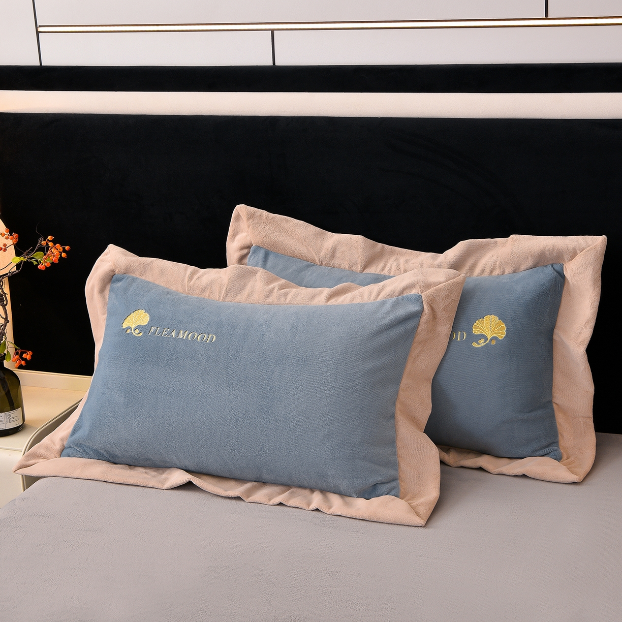 91家纺网 家纺一手货源 找家纺 湘雪家居  2025新款高克重纯色刺绣拼角床单床笠床盖款四件套 宾利兰