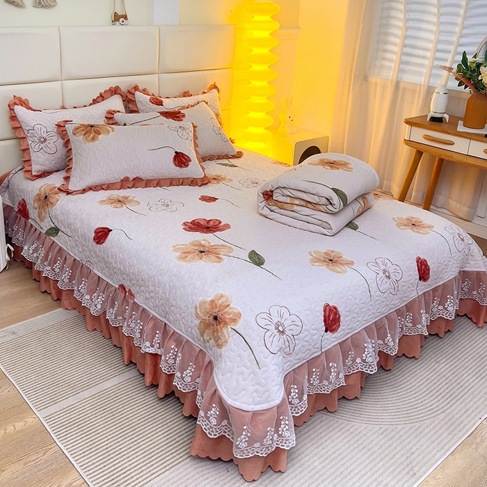 91家纺网 家纺一手货源 找家纺 梦柏家纺 2025新款牛奶绒夹棉床盖四件套 花团锦簇