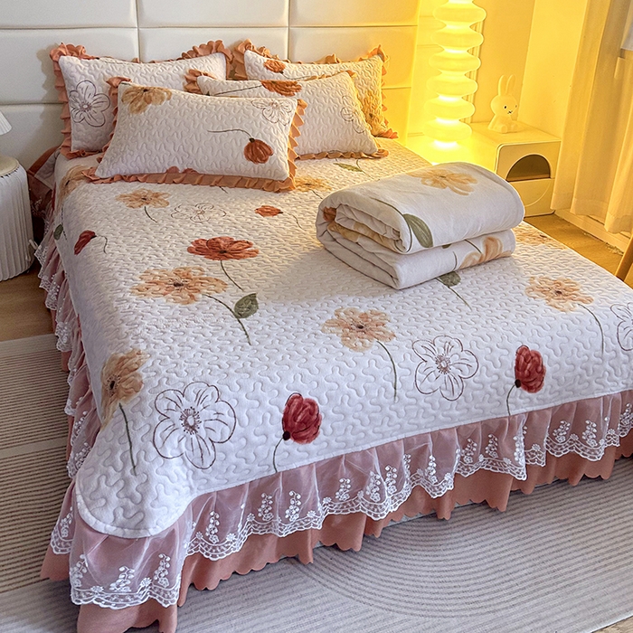 91家纺网 家纺一手货源 找家纺 梦柏家纺 2025新款牛奶绒夹棉床盖四件套 花团锦簇