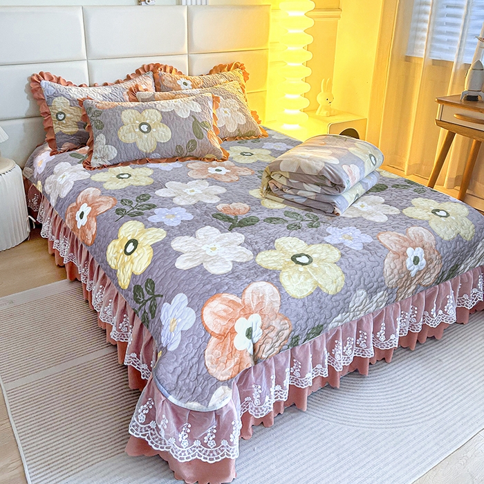 91家纺网 家纺一手货源 找家纺 梦柏家纺 2025新款牛奶绒夹棉床盖四件套 花语