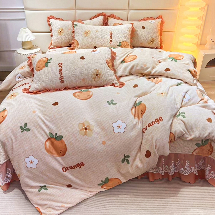 梦柏家纺 2025新款牛奶绒夹棉床盖四件套 桔子