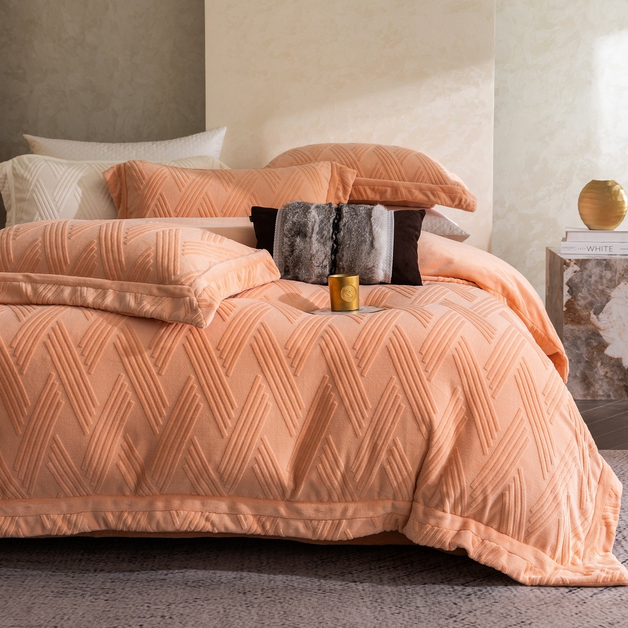 91家纺网 家纺一手货源 找家纺 （总）瑞雪家居 2025新款全消光雕花牛奶绒四件套-元晞