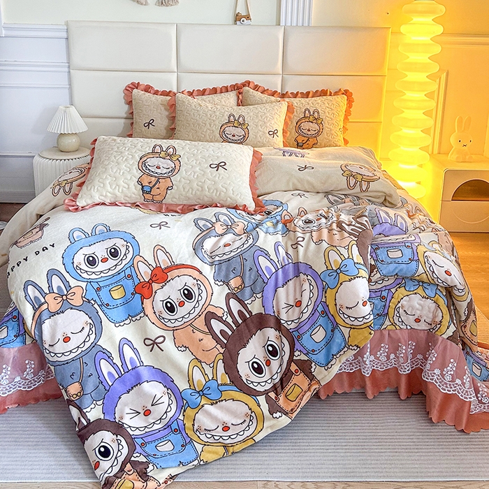 梦柏家纺 2025新款牛奶绒夹棉床盖四件套 拉布布