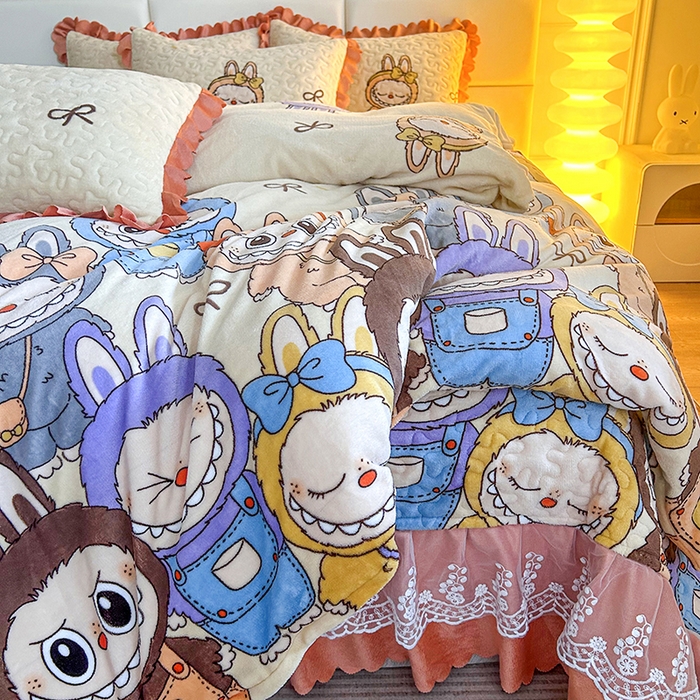 91家纺网 家纺一手货源 找家纺 梦柏家纺 2025新款牛奶绒夹棉床盖四件套 拉布布