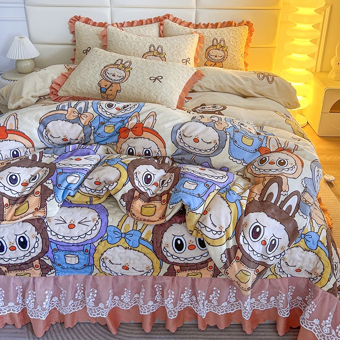 91家纺网 家纺一手货源 找家纺 梦柏家纺 2025新款牛奶绒夹棉床盖四件套 拉布布