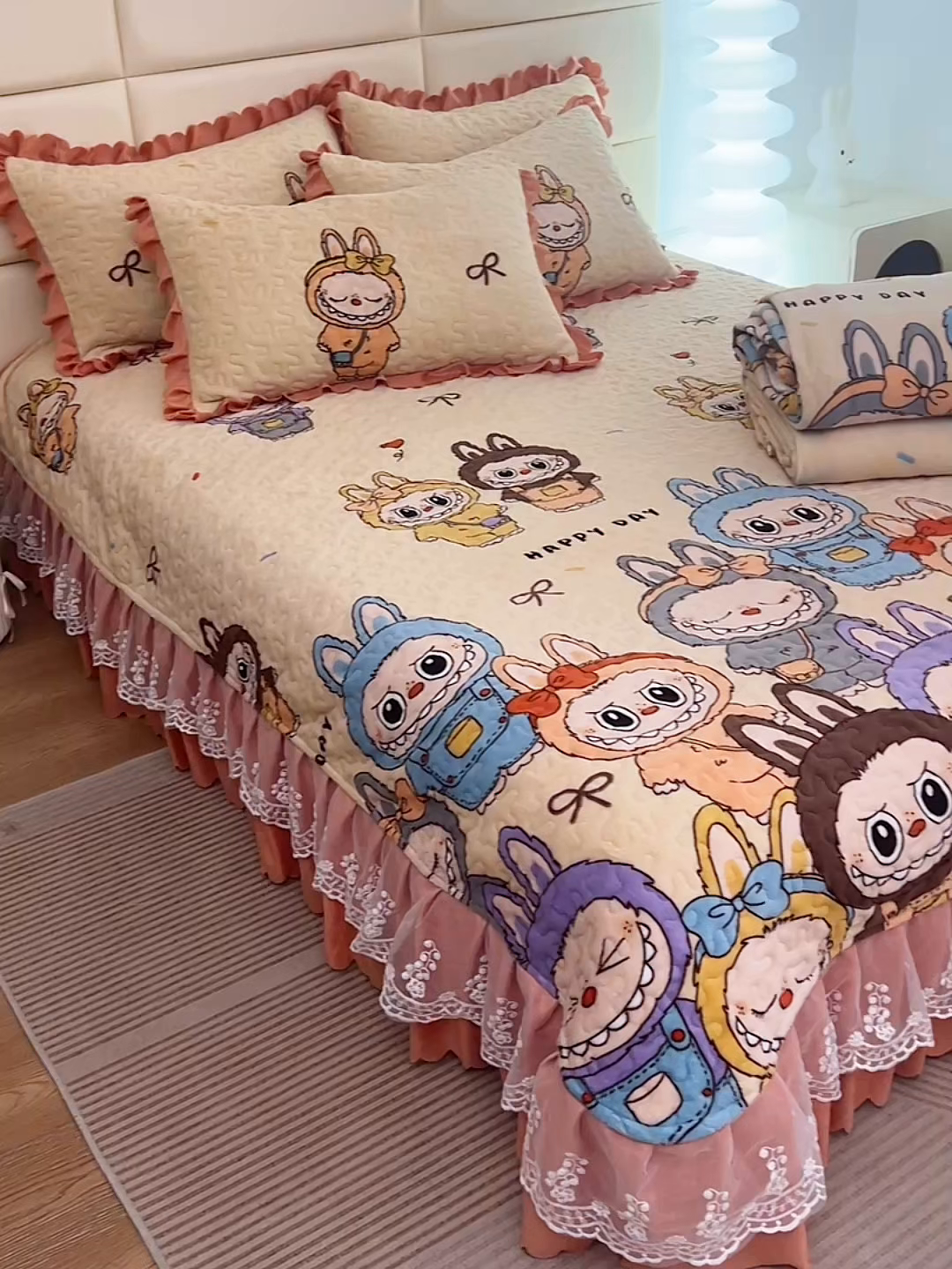 91家纺网 家纺一手货源 找家纺 梦柏家纺 2025新款牛奶绒夹棉床盖四件套 拉布布