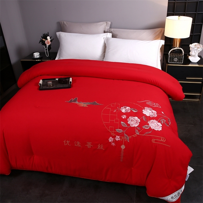 91家纺网 家纺一手货源 找家纺 （总）江山被业 2025新款全棉重工刺绣手工订花蚕丝被婚庆被空调被夏被春秋被单人双人结婚被（有控价+100）