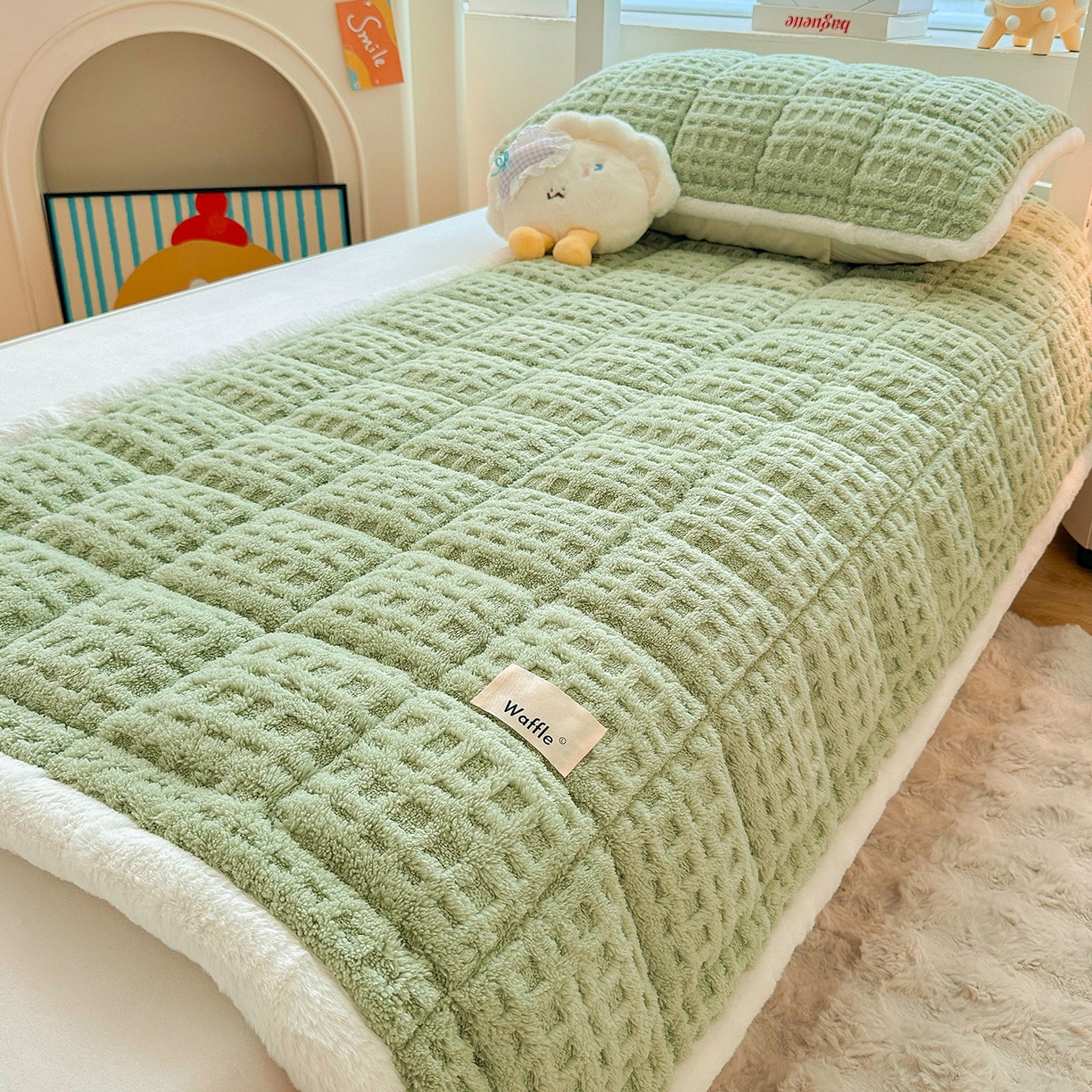 91家纺网 家纺一手货源 找家纺 （总）喜居 2025新款A类华夫格舒棉绒床垫学生床垫床褥子